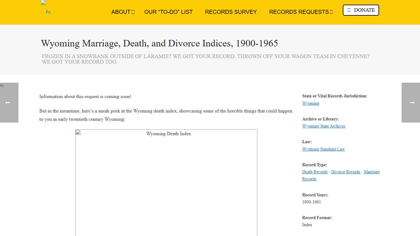 Wyoming Marriage, Death, and Divorce Indices, 1900-1965 - Reclaim The Records