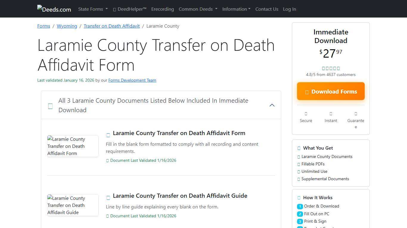 Laramie County Transfer on Death Affidavit Form Wyoming Deeds.com