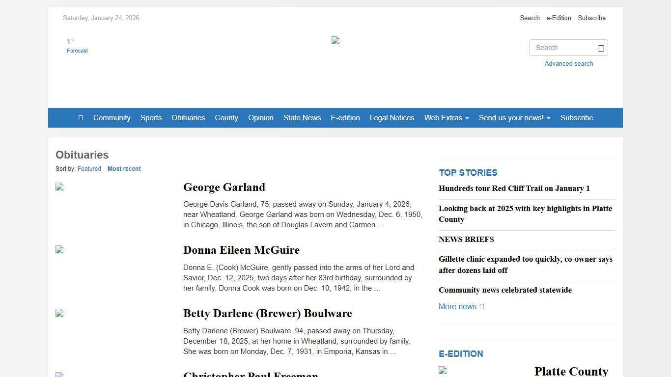 Obituaries - Platte County Record-Times