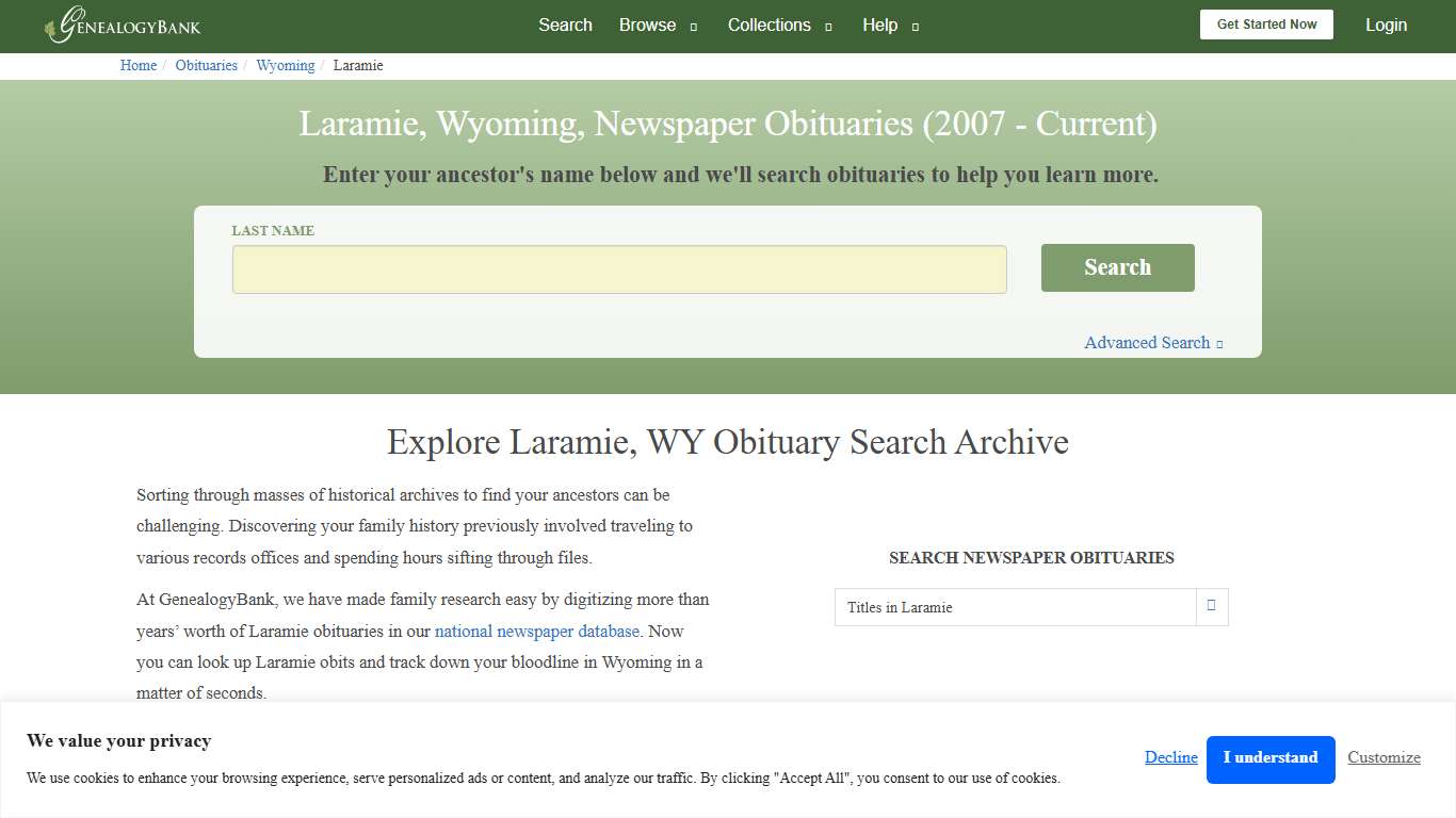 Laramie, Wyoming Obituary Archive Search GenealogyBank